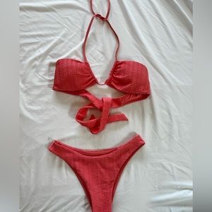 Monday Swimwear 2 Piece Pink Crinkle Cut Bikini